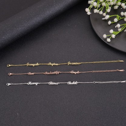 Gold Plated Triple Nameplated Personalized Custom Name Bracelet