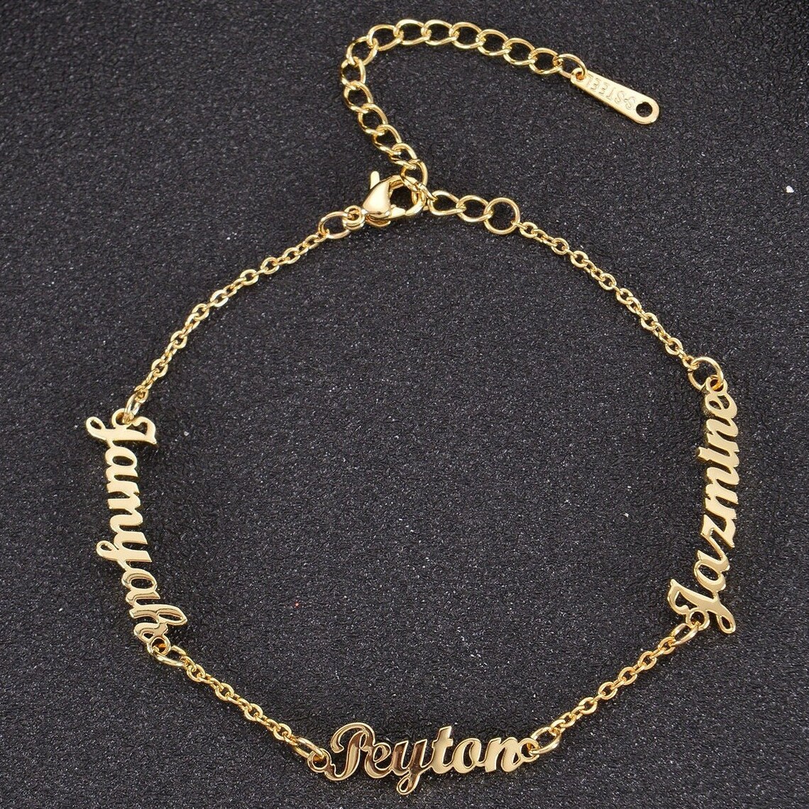 Gold Plated Triple Nameplated Personalized Custom Name Bracelet
