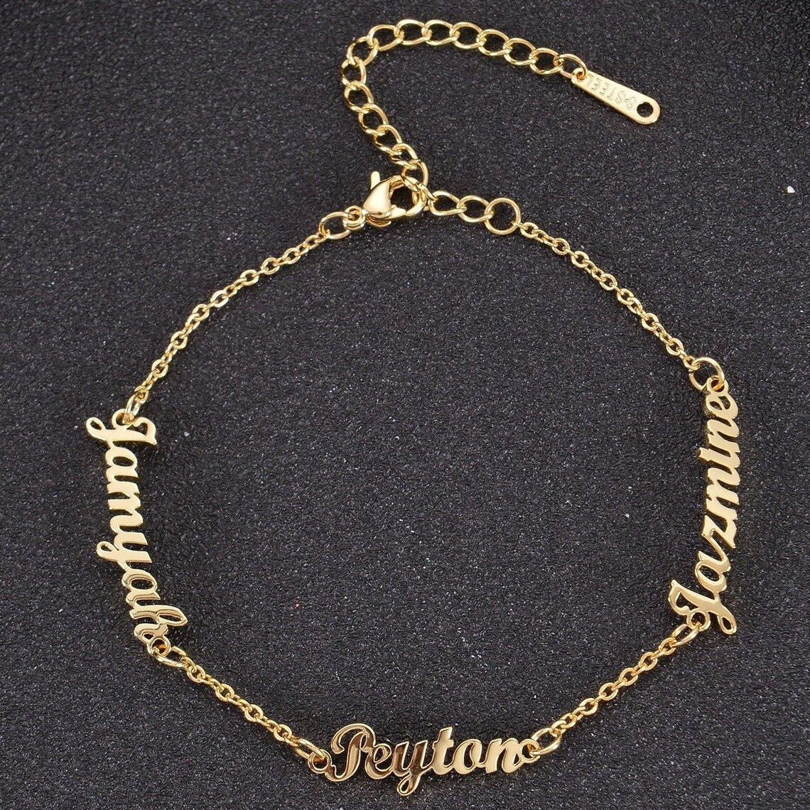 Gold Plated Triple Nameplated Personalized Custom Name Bracelet