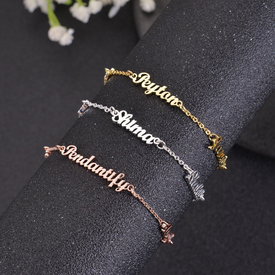 Gold Plated Triple Nameplated Personalized Custom Name Bracelet