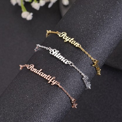 Gold Plated Triple Nameplated Personalized Custom Name Bracelet