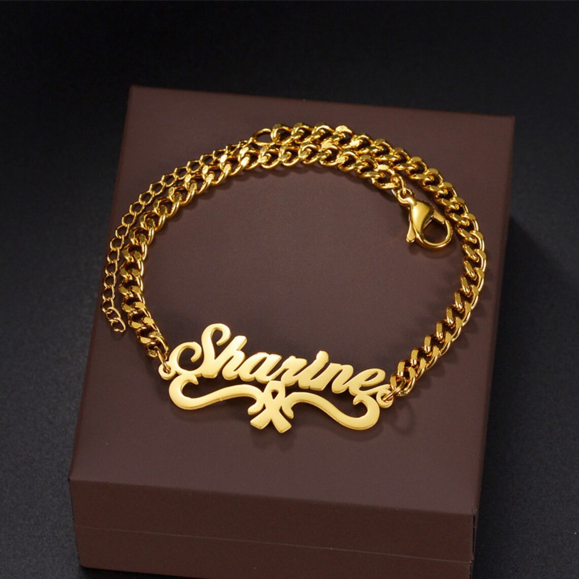 Gold Plated Cuban Chain Personalized Custom Name Bracelet