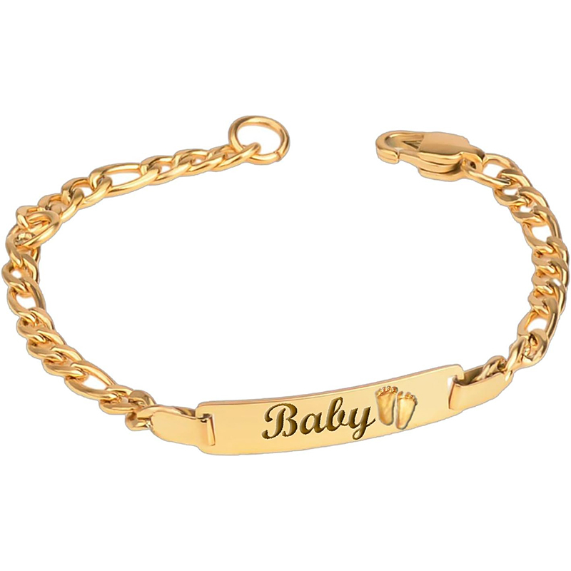 Personalized Gold Baby Bracelet Engraved Name Baby ID Protection Brace
