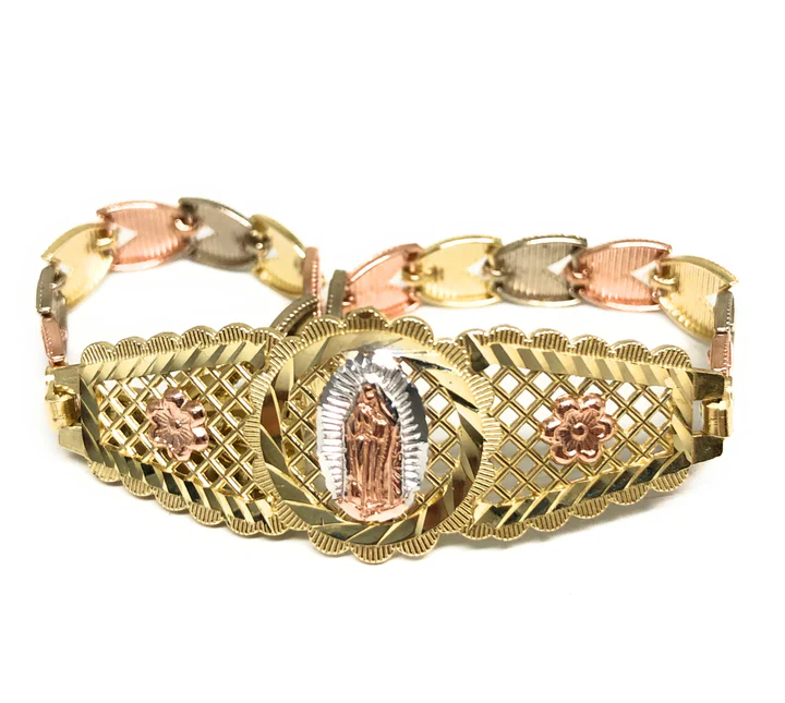 Gold Tricolor Virgin Mary Flower Bracelet VIRRGEN Guadalupe