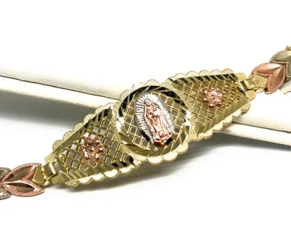 Gold Tricolor Virgin Mary Flower Bracelet VIRRGEN Guadalupe