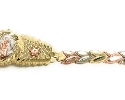 Gold Tricolor Virgin Mary Flower Bracelet VIRRGEN Guadalupe