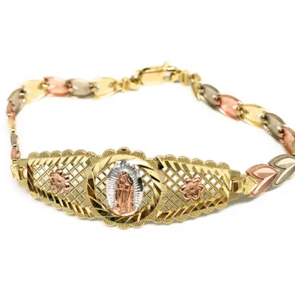 Gold Tricolor Virgin Mary Flower Bracelet VIRRGEN Guadalupe
