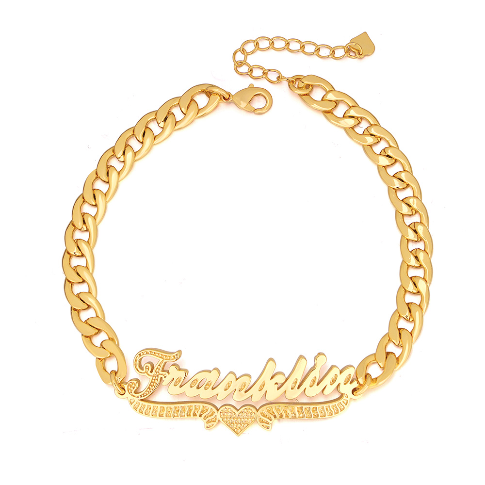 Personalized Heart Name Bracelet Cuban Chain Gold Plated Bracelet