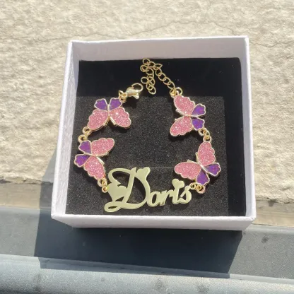 Butterfly Heart Bracelet Custom Name Bracelet Gold Plated
