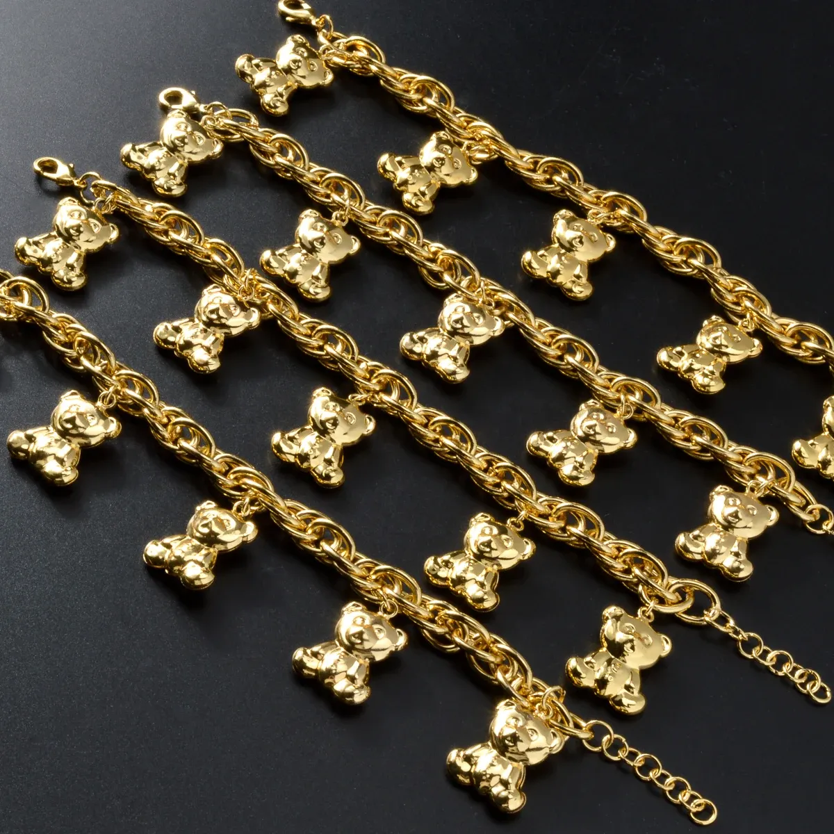 Gold Plated Bear Pendant Charms Twist Hand Link Bracelet