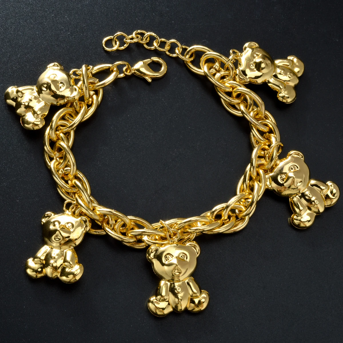 Gold Plated Bear Pendant Charms Twist Hand Link Bracelet