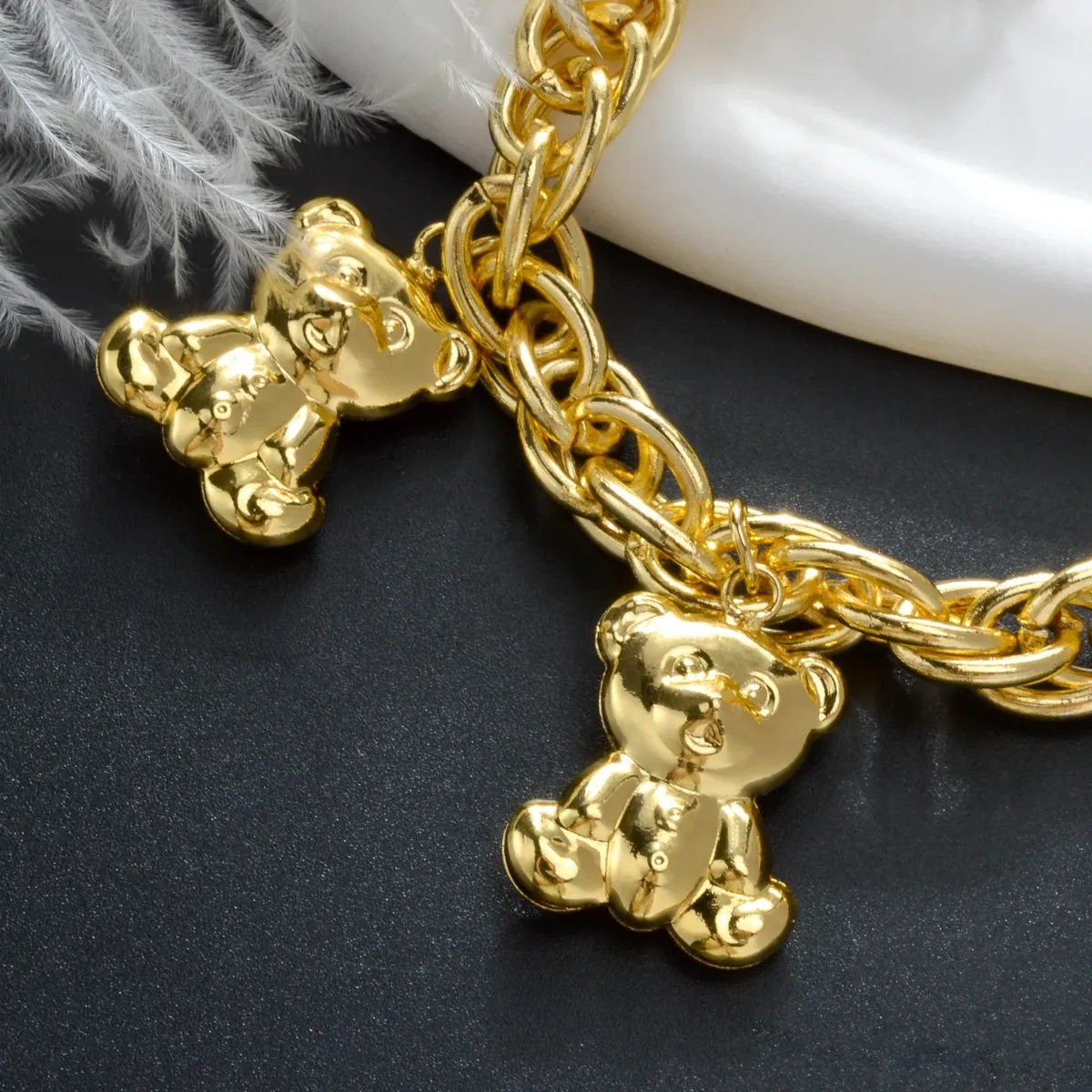 Gold Plated Bear Pendant Charms Twist Hand Link Bracelet