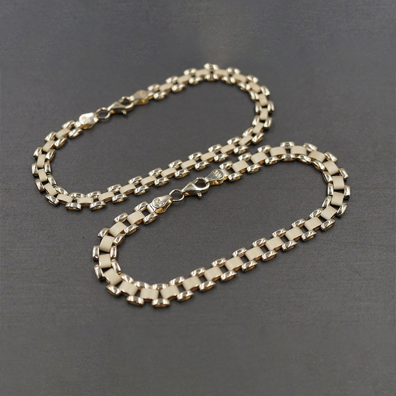 Rolex Style Link Chain Gold Plated Bracelet 5.3mm 6.3mm Width