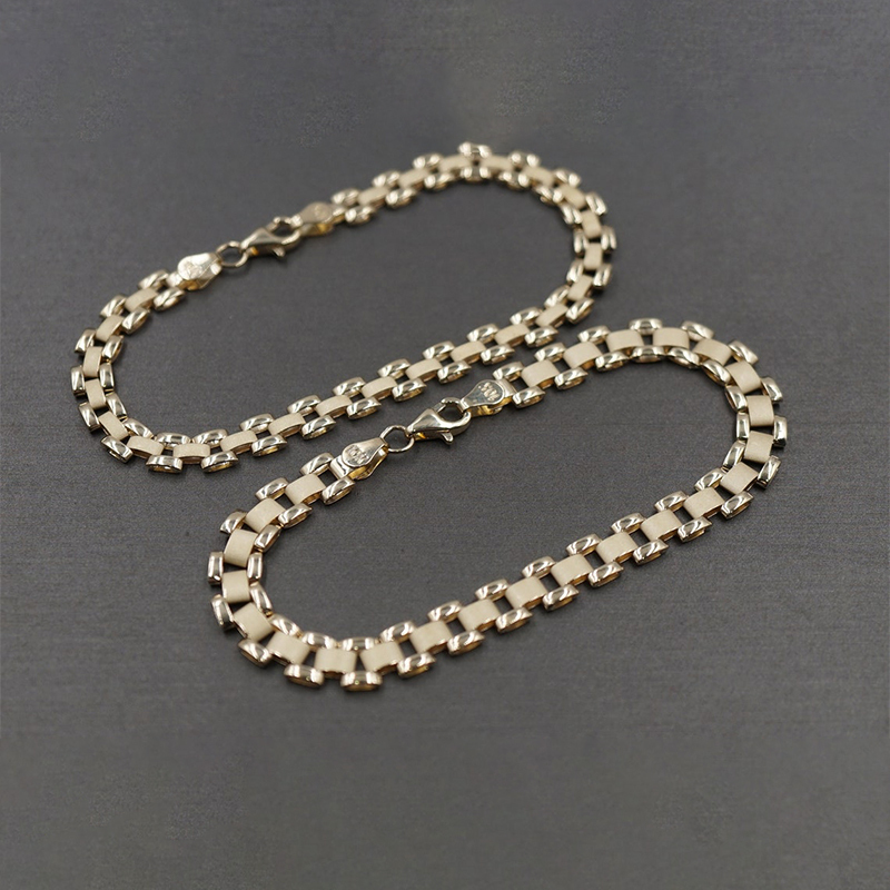 Rolex Style Link Chain Gold Plated Bracelet 5.3mm 6.3mm Width