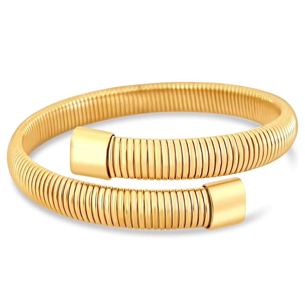 Coil Wrap Bracelet Stainless Steel Gold Plated Adjustable Bangle