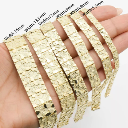 Nugget Textured Rectangle Edge Link Bracelet Gold Plated Bracelet