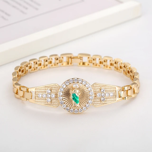 Religious Virgin Mary Watch Band Chain Zircon Cross Bracelet