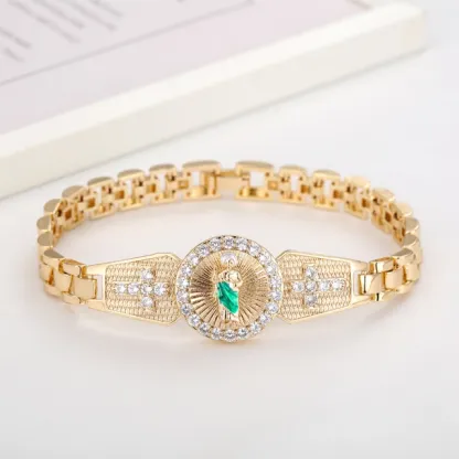 Religious Virgin Mary Watch Band Chain Zircon Cross Bracelet