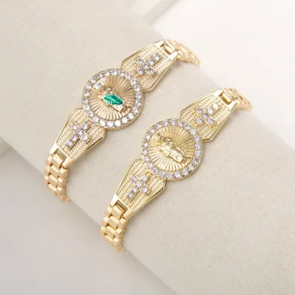 Religious Virgin Mary Watch Band Chain Zircon Cross Bracelet