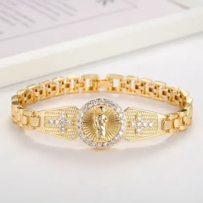 Religious Virgin Mary Watch Band Chain Zircon Cross Bracelet