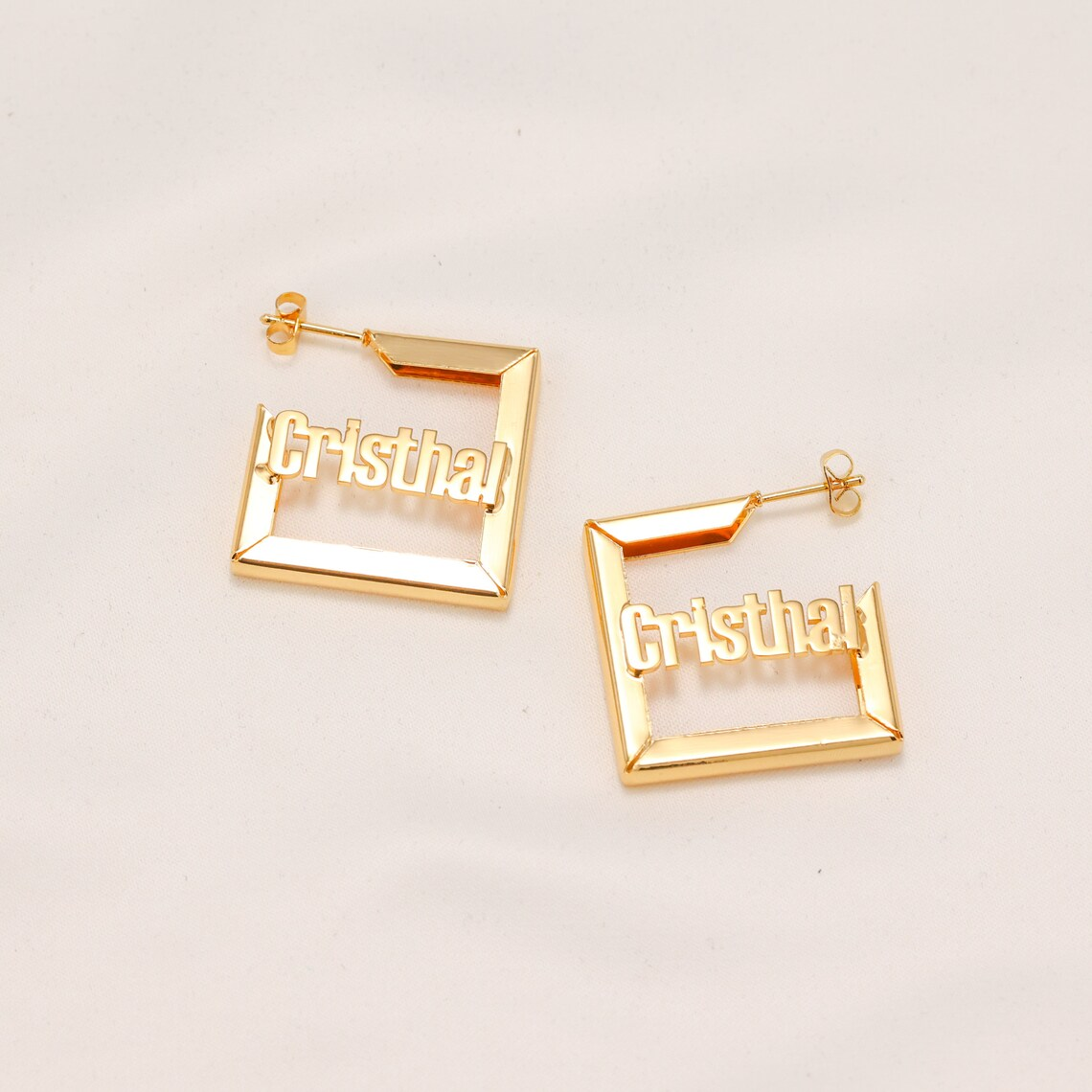 Open Square Earrings Personalized Name Earrings