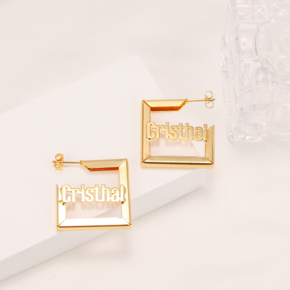 Open Square Earrings Personalized Name Earrings