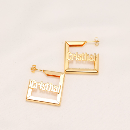 Open Square Earrings Personalized Name Earrings