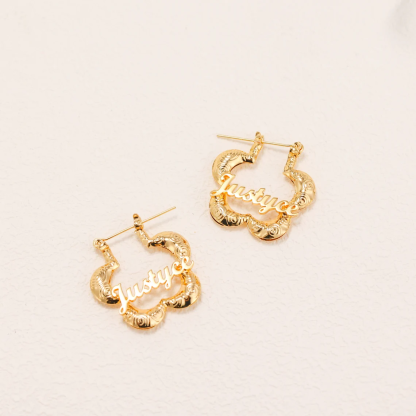 Petal Shape Flower Hoop Earrings Personalized Name Earrings