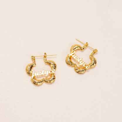 Petal Shape Flower Hoop Earrings Personalized Name Earrings