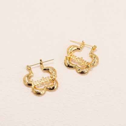 Petal Shape Flower Hoop Earrings Personalized Name Earrings