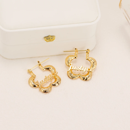Petal Shape Flower Hoop Earrings Personalized Name Earrings