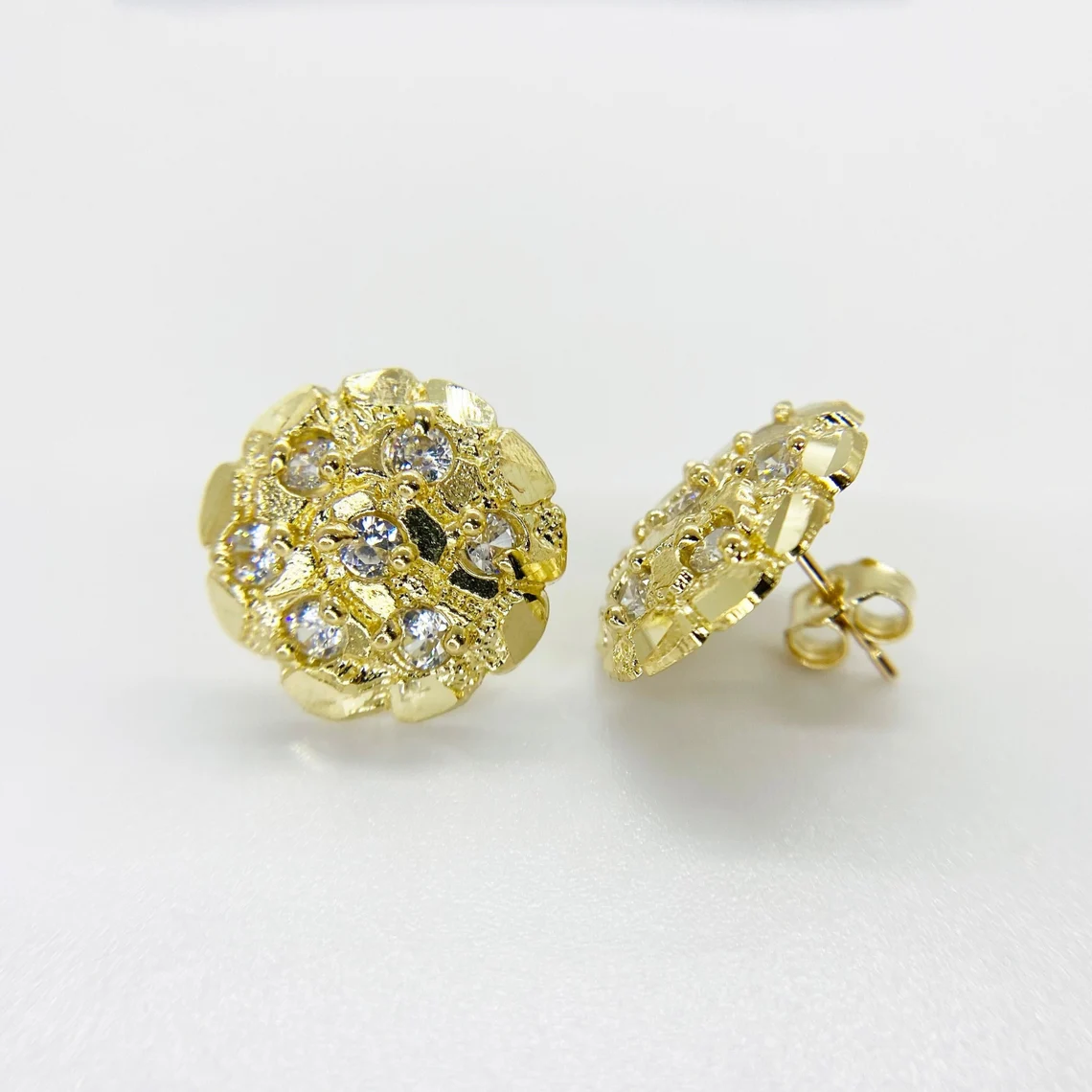 Zircon Heart Shaped Gold Plated Stud Earrings