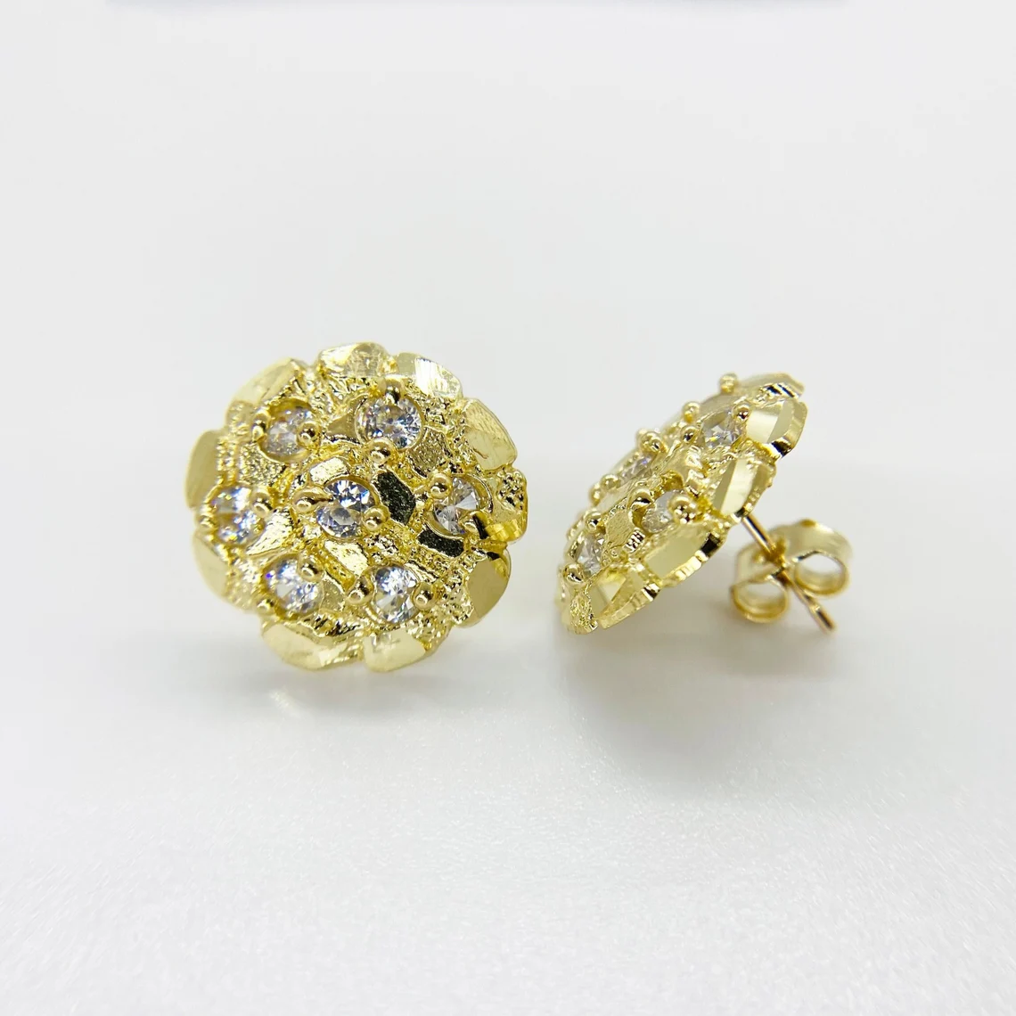 Zircon Heart Shaped Gold Plated Stud Earrings 