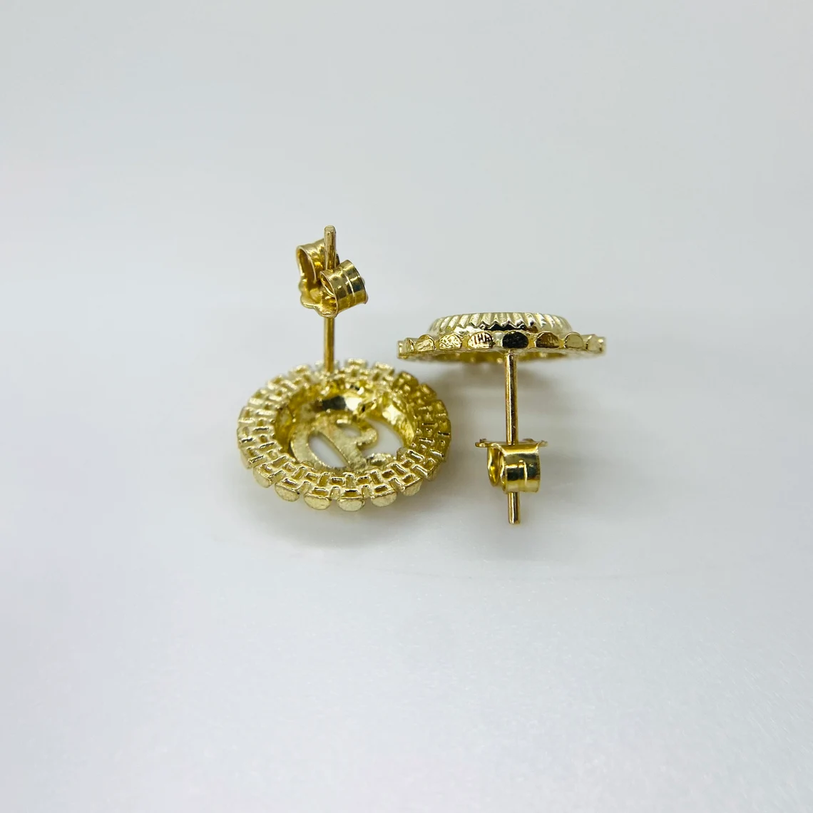 Personalized Oyster Style Round Initial Letter Stud Earrings