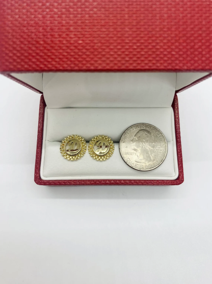 Personalized Oyster Style Round Initial Letter Stud Earrings 