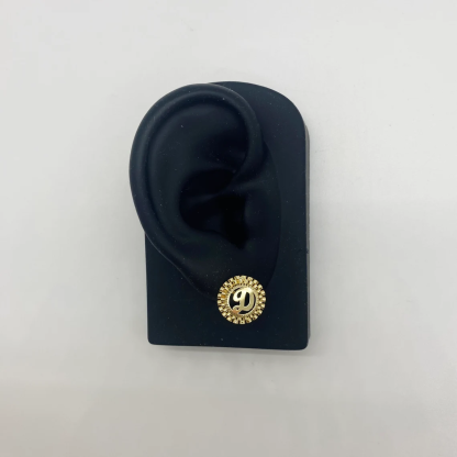 Personalized Oyster Style Round Initial Letter Stud Earrings 