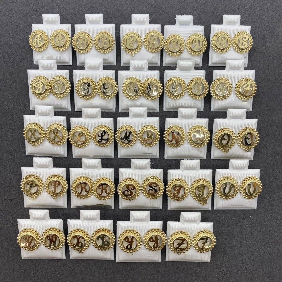 Personalized Oyster Style Round Initial Letter Stud Earrings