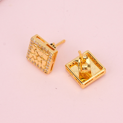 Square Gold Plated Hip Hop Nugget Stud Earrings 