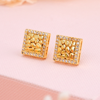 Square Gold Plated Hip Hop Nugget Stud Earrings 