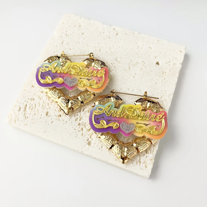 Acrylic Nameplate With Heart Shaped Personalized Name Earrings 