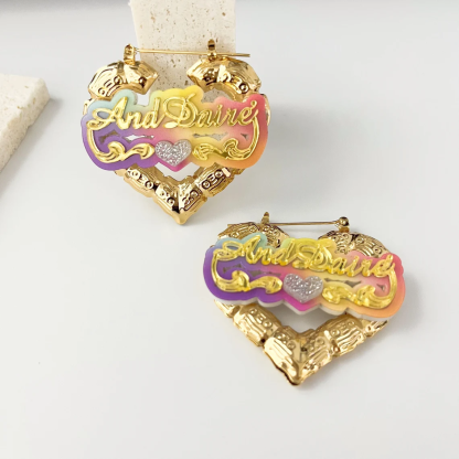 Acrylic Nameplate With Heart Shaped Personalized Name Earrings 