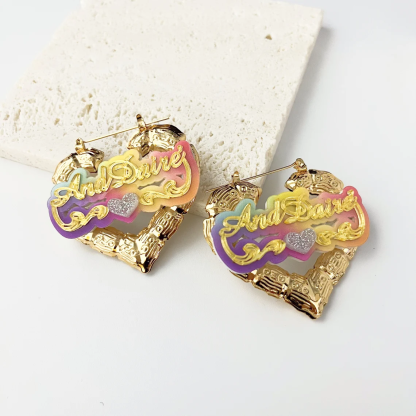 Acrylic Nameplate With Heart Shaped Personalized Name Earrings 