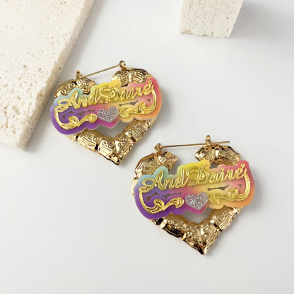 Acrylic Nameplate With Heart Shaped Personalized Name Earrings 