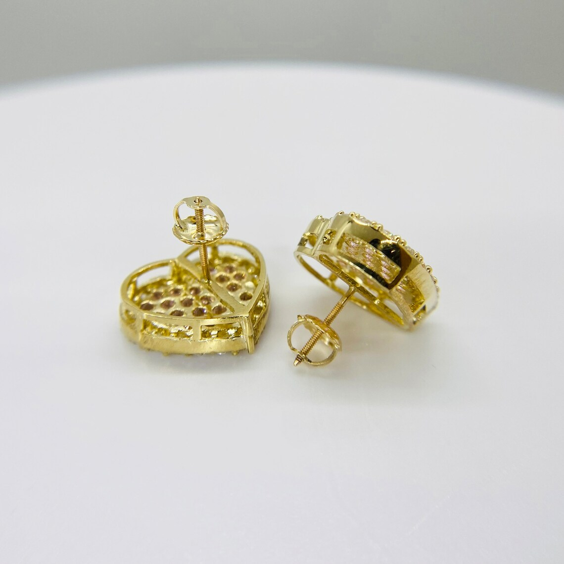 Pink Heart Love Sparkling CZ Heart Stud Earrings
