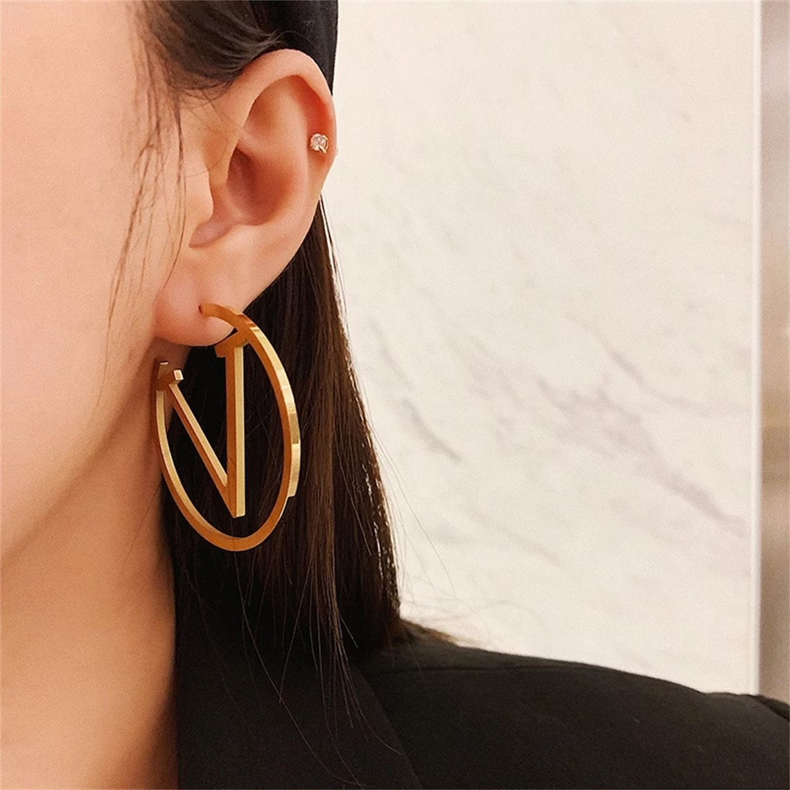Initial Letter Pendant Personalized Hoop Name Earrings 