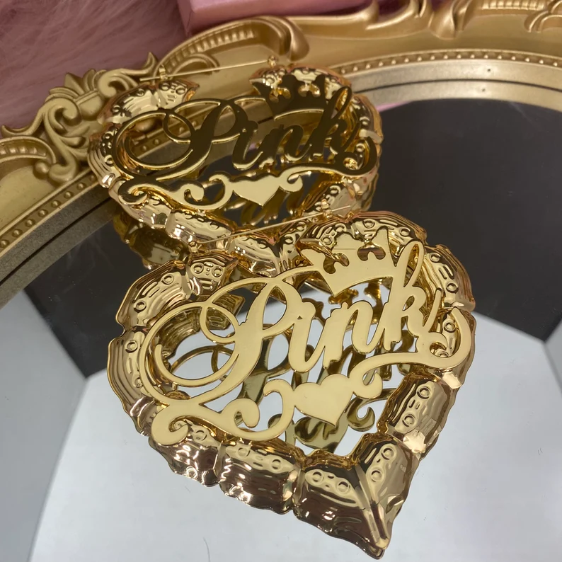 Crown Heart Personalized Bamboo Hoop Name Earrings 