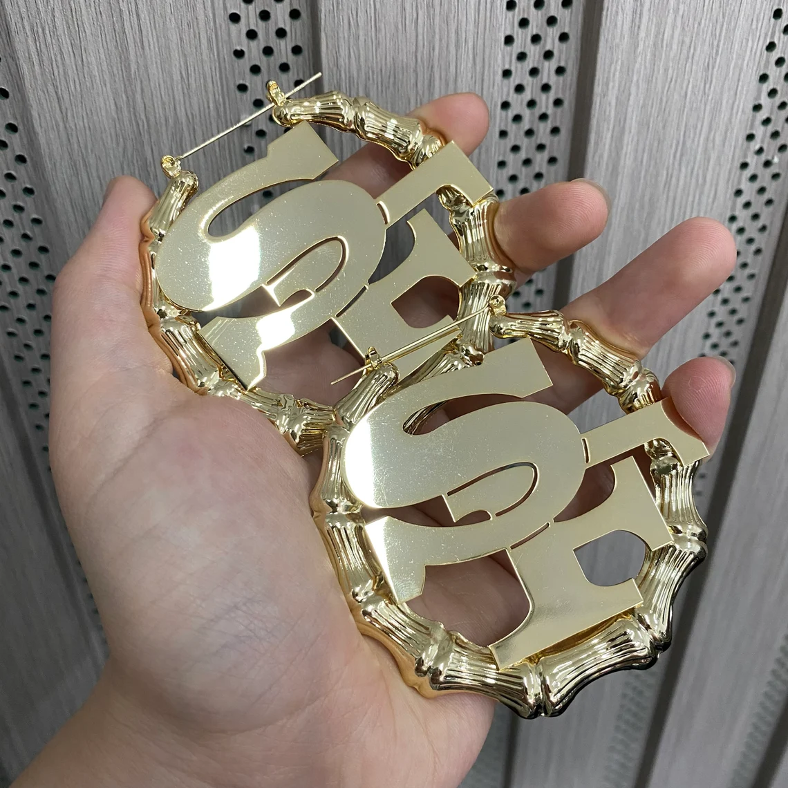 Gold Plated Two Letters Personalized Bamboo Earrings 