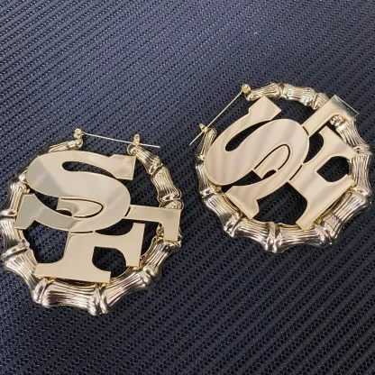 Gold Plated Two Letters Personalized Bamboo Earrings 