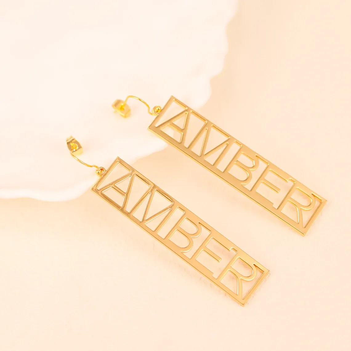 Personalized Gold Plated Rectangle Shaped Name Earrings