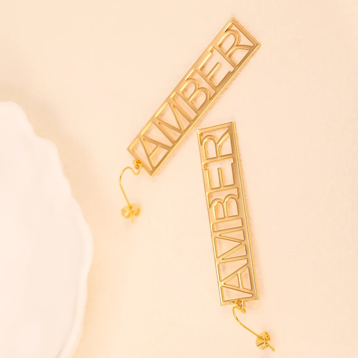 Personalized Gold Plated Rectangle Shaped Name Earrings